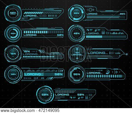 Hud Futuristic Loading Bars, Sci Fi User Interface And Digital Technology, Vector Screen Ui. Hud Gam