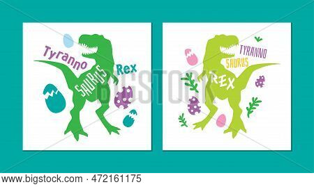 T-rex Image Set. Dinosaur Silhouette Isolated On White Background. Tyronosaurus Rex. A Beautiful Com