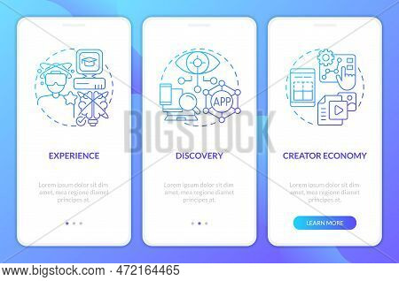 Multiverse Layers Blue Gradient Onboarding Mobile App Screen. Virtual Reality Walkthrough 3 Steps Gr