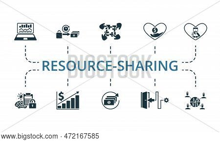 Resource Sharing Set. Creative Icons: Funding Platform, Liquidity, Collaboration, Donation, Online D
