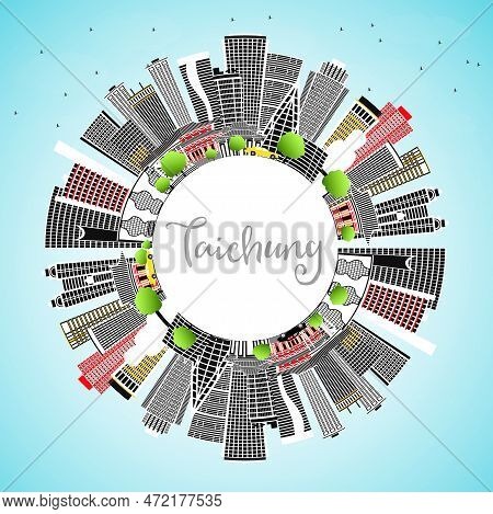 Taichung Taiwan City Skyline With Gray Buildings, Blue Sky And Copy Space. Vector Illustration. Busi