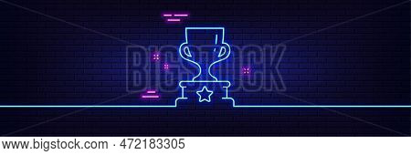 Neon Light Glow Effect. Winner Cup Line Icon. Award Trophy Sign. Best Achievement Symbol. 3d Line Ne