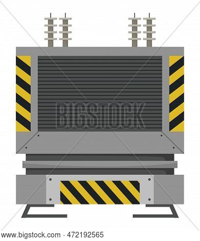 High Voltage Electrical Transformer And Isolator. Energy Substation. Power Supply Icon Isolated On W