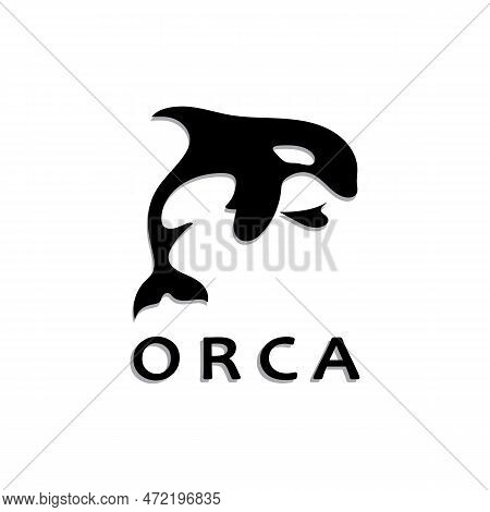 Simple Black Orca Whale Animal Illustration Logo Creative Design, Killer Whale, Underwater Animal. L
