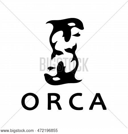 Simple Black Orca Whale Animal Illustration Logo Creative Design, Killer Whale, Underwater Animal. L