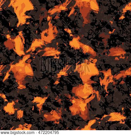 Molten Lava Pattern. Hot Magma Flow, Red On Black Rock Stone . Volcano Lava, Fire Burning. Seismo Ca
