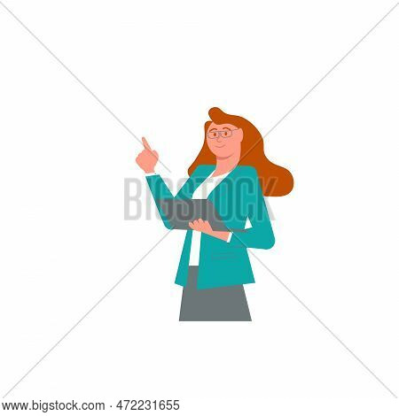 Illustration Of Teacher Using Laptop And Girl Standing Sharing Ideas For Skill Improvement. Lady In 