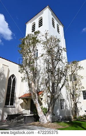 Tustin, California - 7 Mar 2023: Bell Tower At The Tustin Presbyterian Church In Old Town Tustin.