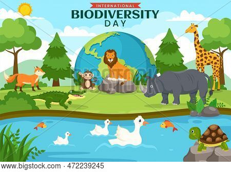 World Biodiversity Day On May 22 Illustration With Biological Diversity, Earth And Animal In Flat Ca