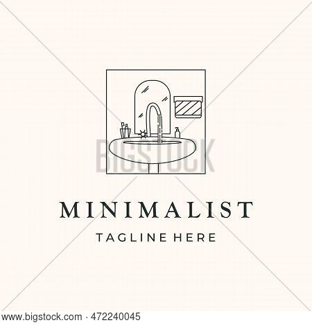 Toilet Wastafel Mirror Line Art Logo Vector Minimalist Illustration Design, Minimalist Indoor Toilet