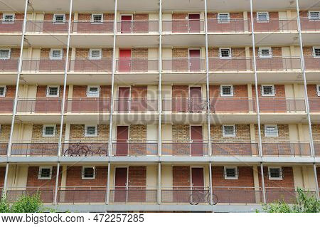 Low Angle View Of Hlm Habitation A Loyer Modere Low-income Housing Apartment Building In French City