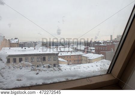 The Frame Of The Attic Window And The View Of The City Of St. Petersburg From The 8th Floor