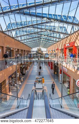 Wilhelmshaven, Germany - March 01, 2023: Interior Of The Modern Nordsee Passage Shopping Mall In  Wi