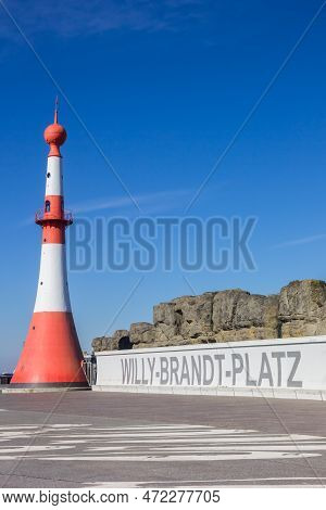 Bremerhaven, Germany - March 09, 2022: Minarett Lighthouse On The Willy Brandt Square In Bremerhaven