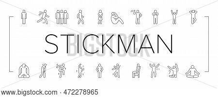 Stickman Man People Silhouette Icons Set Vector. Pictogram Human, Stick Person, Figure Posture, Body
