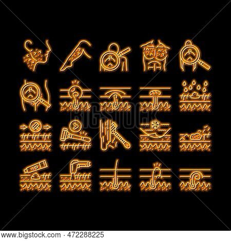 Ingrown Hair Problem Treatment Neon Light Sign Vector. Ingrown Hair Shaving And Depilation With Lase