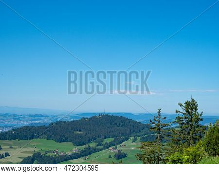Zurich, Switzerland - June 12th 2022: View Towards Bachtel, A Famous Viewpoint Around Zurich