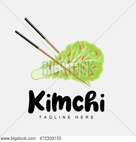 Kimchi Logo Design, Korean Traditional Food Vector, Cabbage Green Vegetable Logo Illustration, Compa