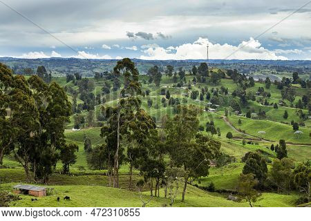 Antioquia Mountainous Landscape With Mountains Full Of Vegetation - Entrerrios, Colombia.