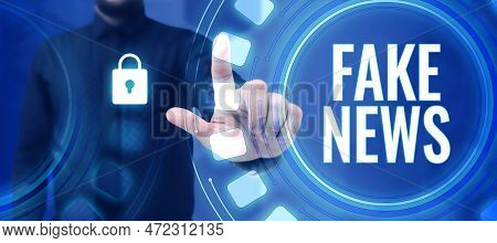 Conceptual Caption Fake News. Business Overview Giving Information To People That Is Not True By The