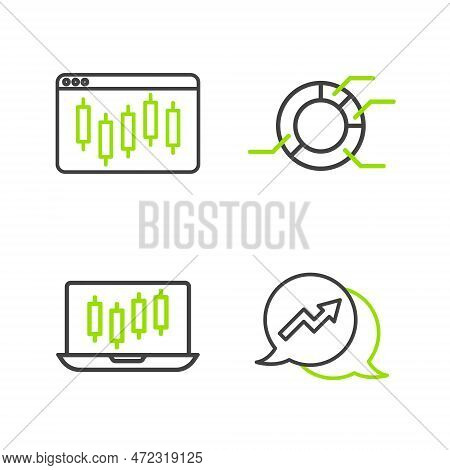 Set Line Financial Growth, Stocks Market Graphs, Pie Chart Infographic And Browser With Stocks Icon.