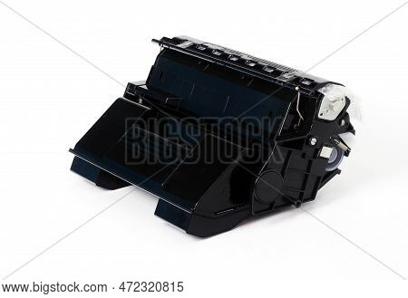 Toner Cartridge Black For Printer Isolated On White Background. Clipping Path Included.