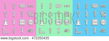 Set Line Industry Metallic Pipe, Electrical Outlet, Plug, Bricks, Wrench Spanner, Hammer, Rasp File 