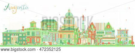 Augusta Maine City Skyline With Color Buildings. Vector Illustration. Business Travel And Tourism Co