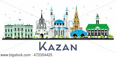 Kazan Russia City Skyline With Color Buildings Isolated On White. Vector Illustration. Business Trav