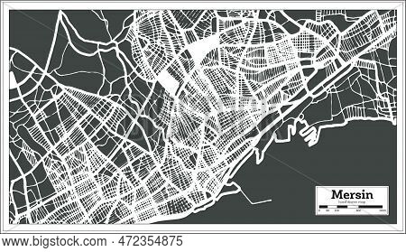 Mersin Turkey City Map In Retro Style. Outline Map. Vector Illustration.