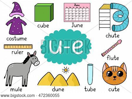 U-e Digraph Spelling Rule Educational Poster For Kids With Words