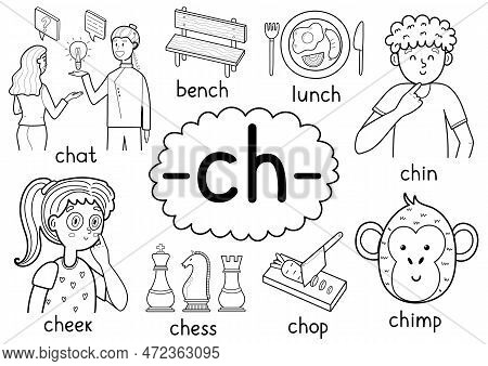 Ch Digraph Spelling Rule Black And White Educational Poster Set For Kids