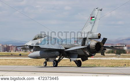 Konya, Turkiye - June 30, 2022: Jordan Air Force General Dynamics F-16am Fighting Falcon (6h-76/m13-