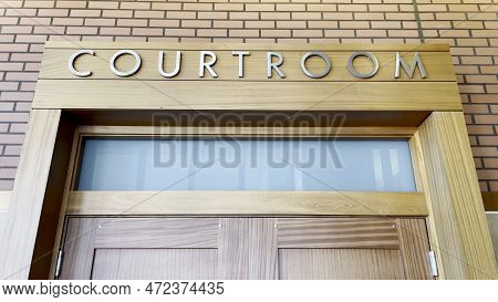 Augusta, Ga Usa - 01 26 23: Richmond County Courthouse Sign Courtroom Close Up