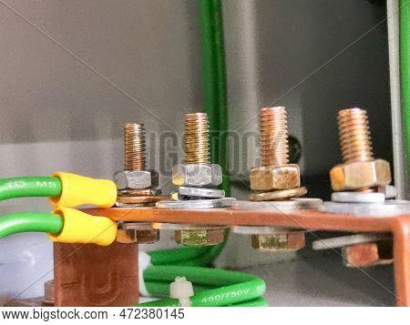 Ground Cable Conncetion To Protect Against Electric Shock In Electrical Cabinet.