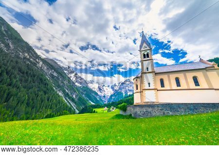 Idyllic Village In Stelvio Pass Valley And Ortler Massif, Italian Dolomites At Springtime, Italy