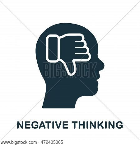 Negative Thinking Silhouette Icon. Thumb Down In Human Head Pessimism And Frustration Symbol. Mental