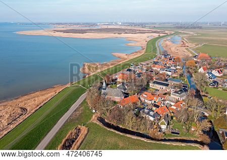 Aerial From The Historical Village Gaast At The Ijsselmeer In Friesland The Netherlands