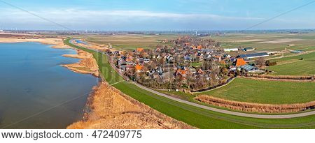 Aerial Panorama From The Historical Village Gaast At The Ijsselmeer In Friesland The Netherlands
