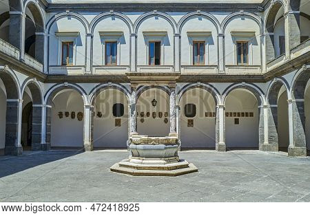 Naples, Italy - July 1, 2019: The Small Cloister Of The Charterhouse Of San Martino