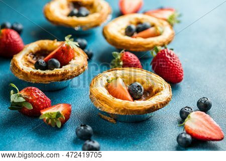 Traditional Portuguese Egg Tart Dessert Pasteis Pastel De Nata Or Pasteis De Belem