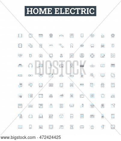 Home Electric Vector Line Icons Set. Appliances, Heat, Lighting, Air, Fans, Wiring, Plugs Illustrati