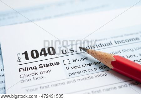 Tax Form 1040 U.s. Individual Income Tax Return, Business Finance Concept.