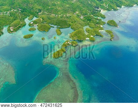 Aerial View Of Tropical Islands In A Blue Lagoon With Turquoise Water. Sipalay, Negros, Philippines.