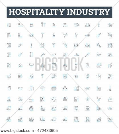 Hospitality Industry Vector Line Icons Set. Hospitality, Industry, Tourism, Hotels, Restaurants, Cat
