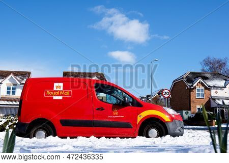 Middlesbrough, United Kingdom - March 10 2023,royal Mail Car With Snow Covering On The On The Road A