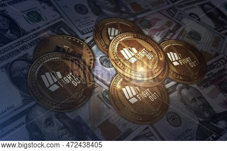 Fight Out Crypto Fght Cryptocurrency Golden Coin 3D Illustration
