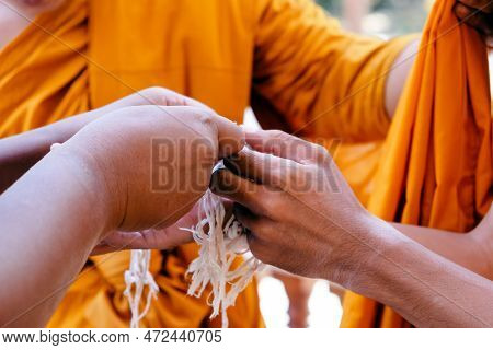 Image Of Ordination Ceremony In Buddhism, Ceremonial Thread