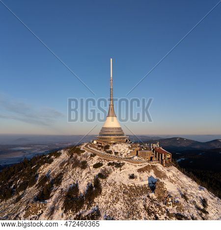 A Bird's Eye View Of Snow-covered Jested At Sunrise. Photographed On The Jested Ridge By Drone. Beau