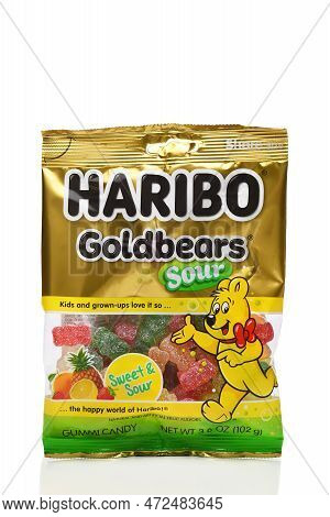 Irvine, California - 11 Mar 2023: A Bag Of Haribo Goldbears Sour, Gummy Candy.